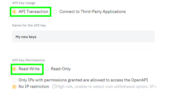 API Transaction window